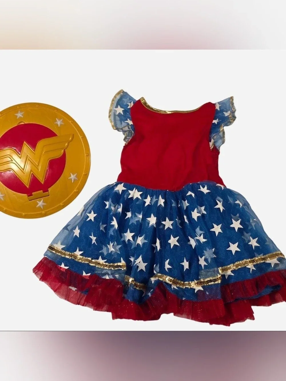 DC Comics Wonder Woman Red, Blue & Gold Star Tutu Dress for Kids Small